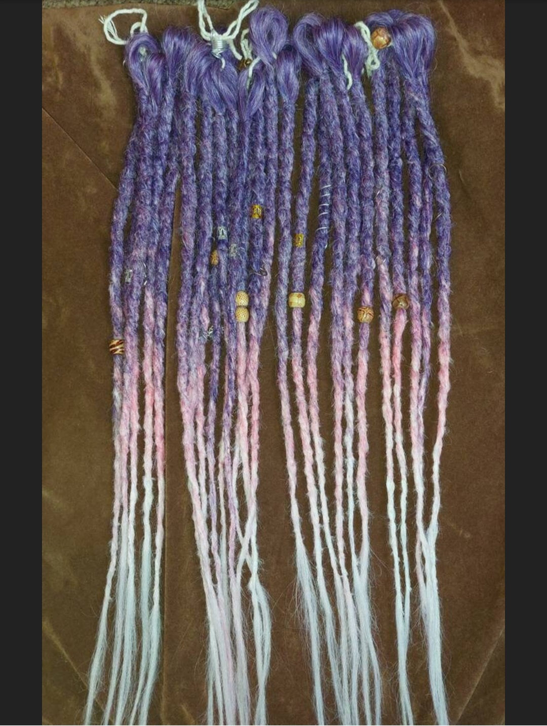 Purple-Pink-White coloured Synthetic Dreadlock Extentions